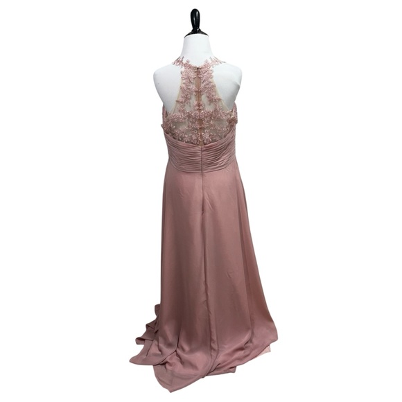 JJ's House Women's Size 14 Formal Maxi Dress Pleated Faux Wrap Bustline Lace - Picture 6 of 8